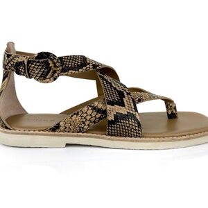 Vince Women's Morris Snakeskin Embossed Leather Thong Tan & Black Sandals Size 6